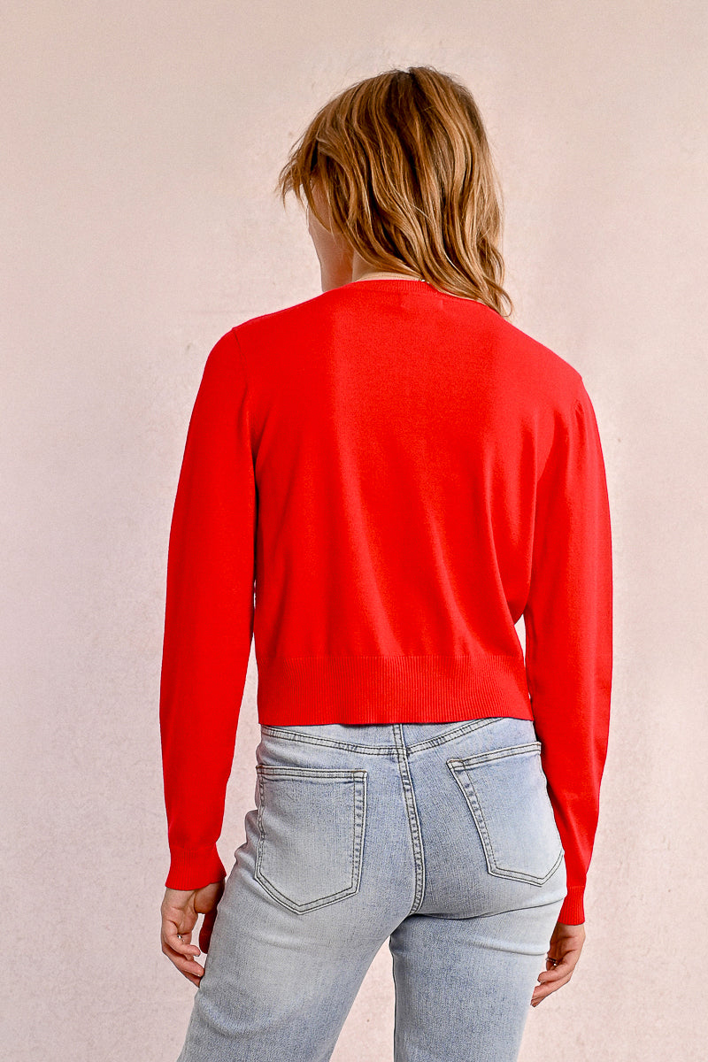 Heart Button Cardigan Red