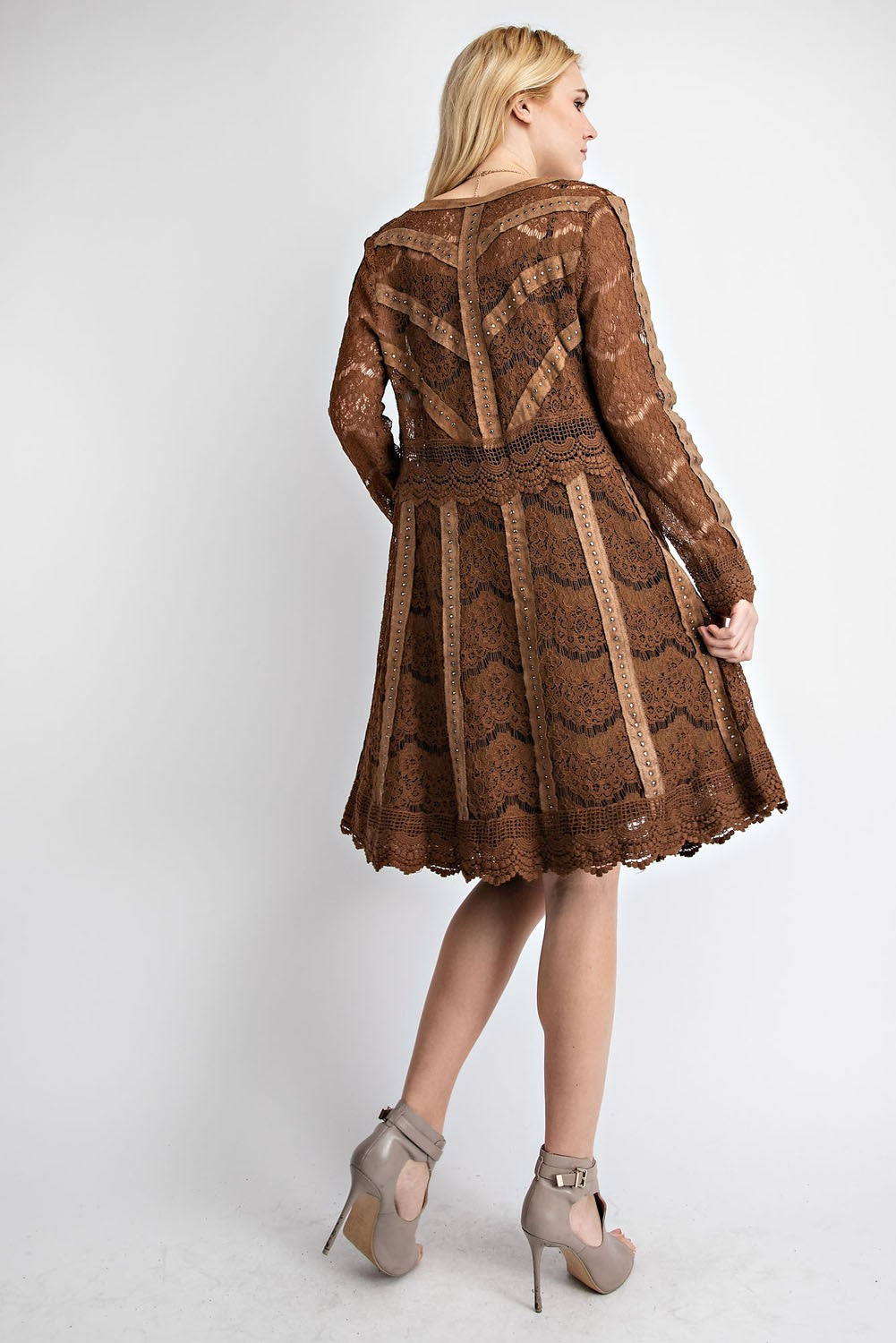 Studded Suede Details Lace Jacket Camel