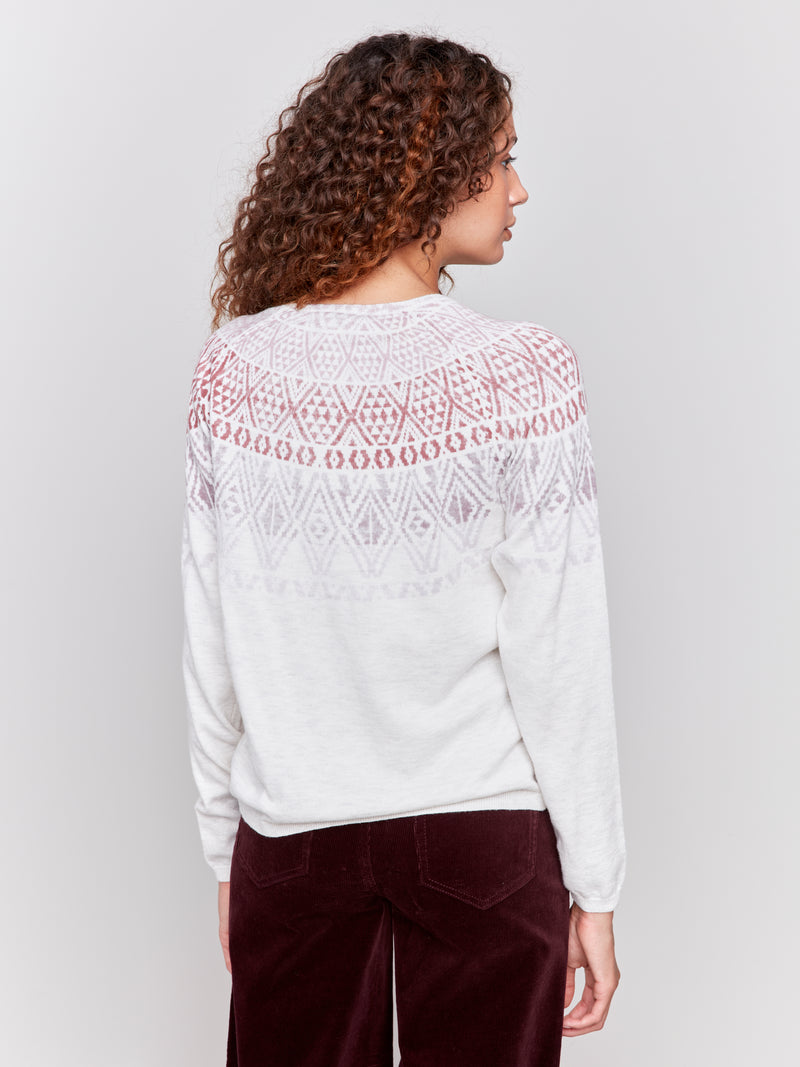 Crew Neck Ski Nordic Print Sweater Light Grey