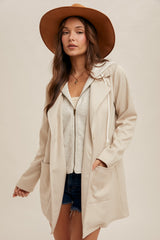 Hoodie Insert Herringbone Two Fer Coat Ecru