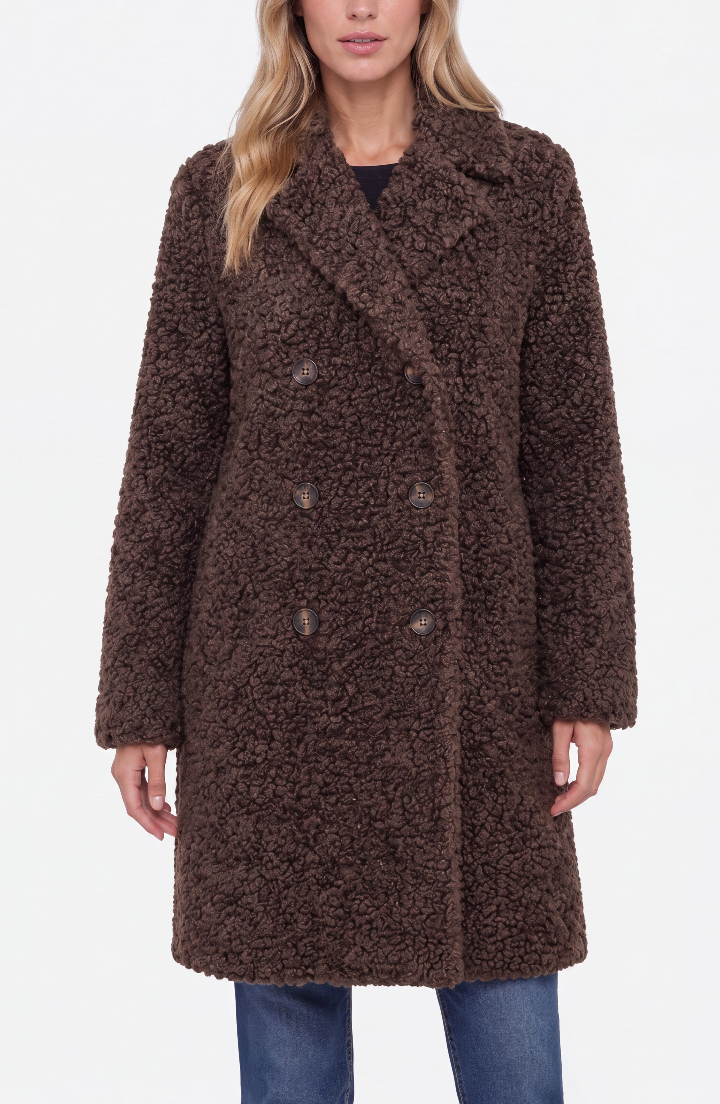 Teddy Double Breasted Coat Teddy Brown