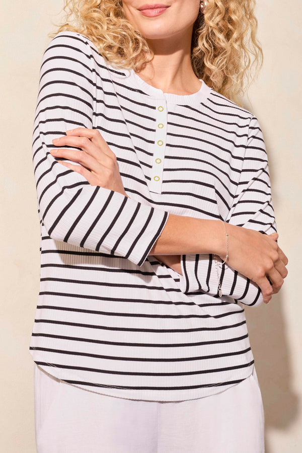 3/4 Sleeve Henley Top White