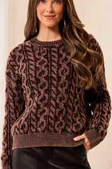 Special Wash Cable Detail Sweater Saddle Brown
