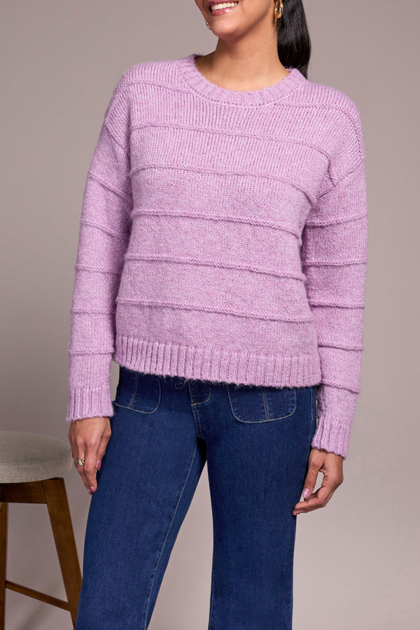 Knitted Stripe Textured Sweater Purple Lotus