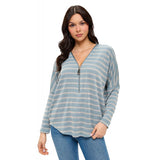 Dolman Zipper Top Mint Textured Stripe