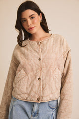 Button Down Quilted Cropped Jacket Mocha