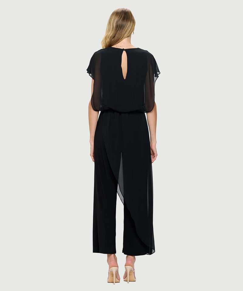 Chiffon Overlay Jumpsuit Black