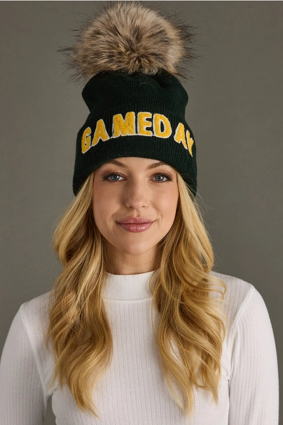 Game Day Pom Hat Green + Gold