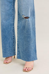Vintage Wash Wide Leg Destructed Jeans Medium