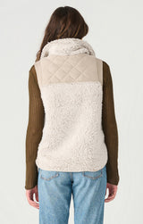Quilted Sherpa Mix Media Vest Olive + Neutral