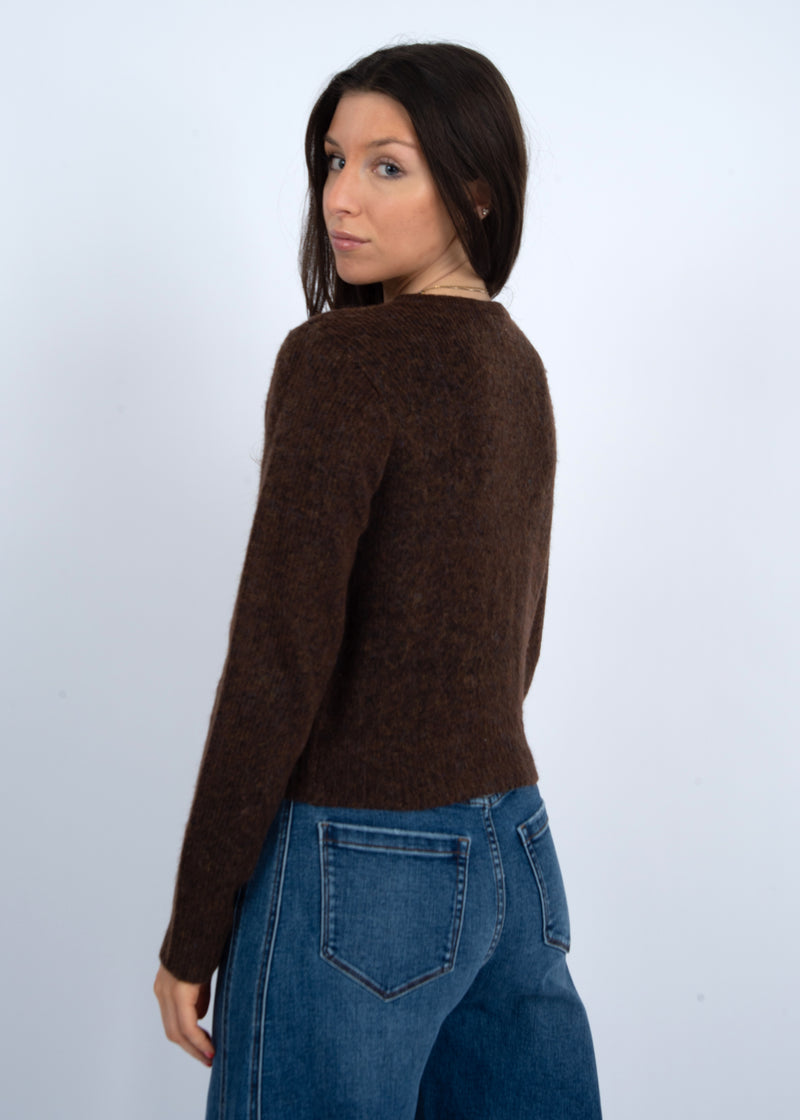 Bergos Buttoned Sweater Cardi Brown Melange