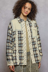 Relaxed Distressed Plaid Button Down Natural Multi