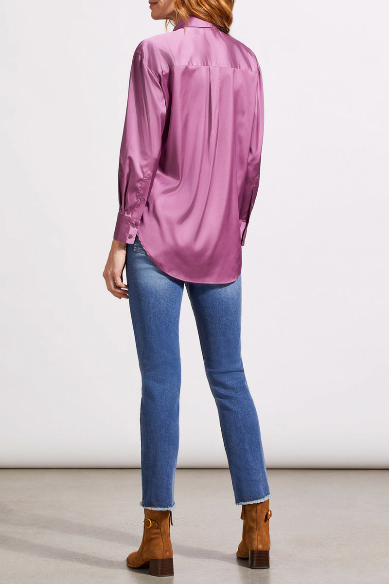 Flowy Satin Button Up Shirt Grape