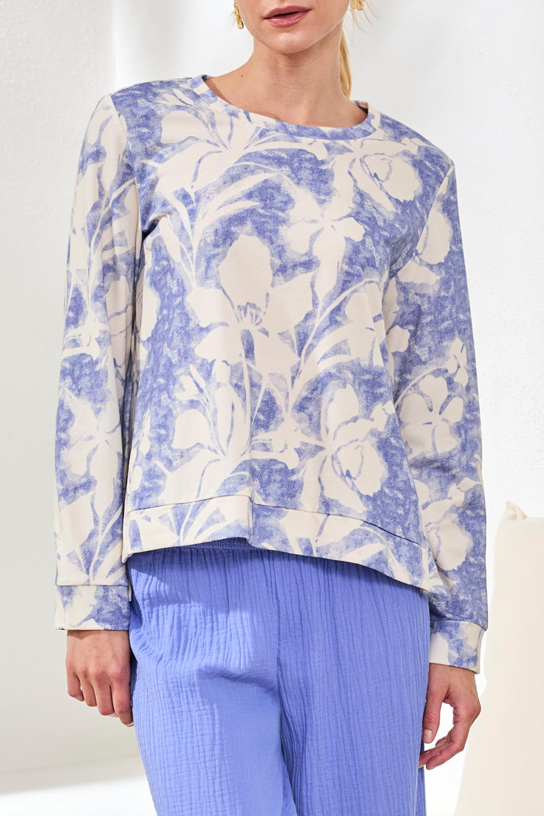 Detailed Side Slit Printed Top Baja Blue