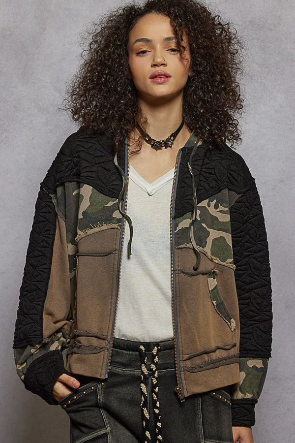 Camo Quilted Terry Knit Jacket Rust Charcoal