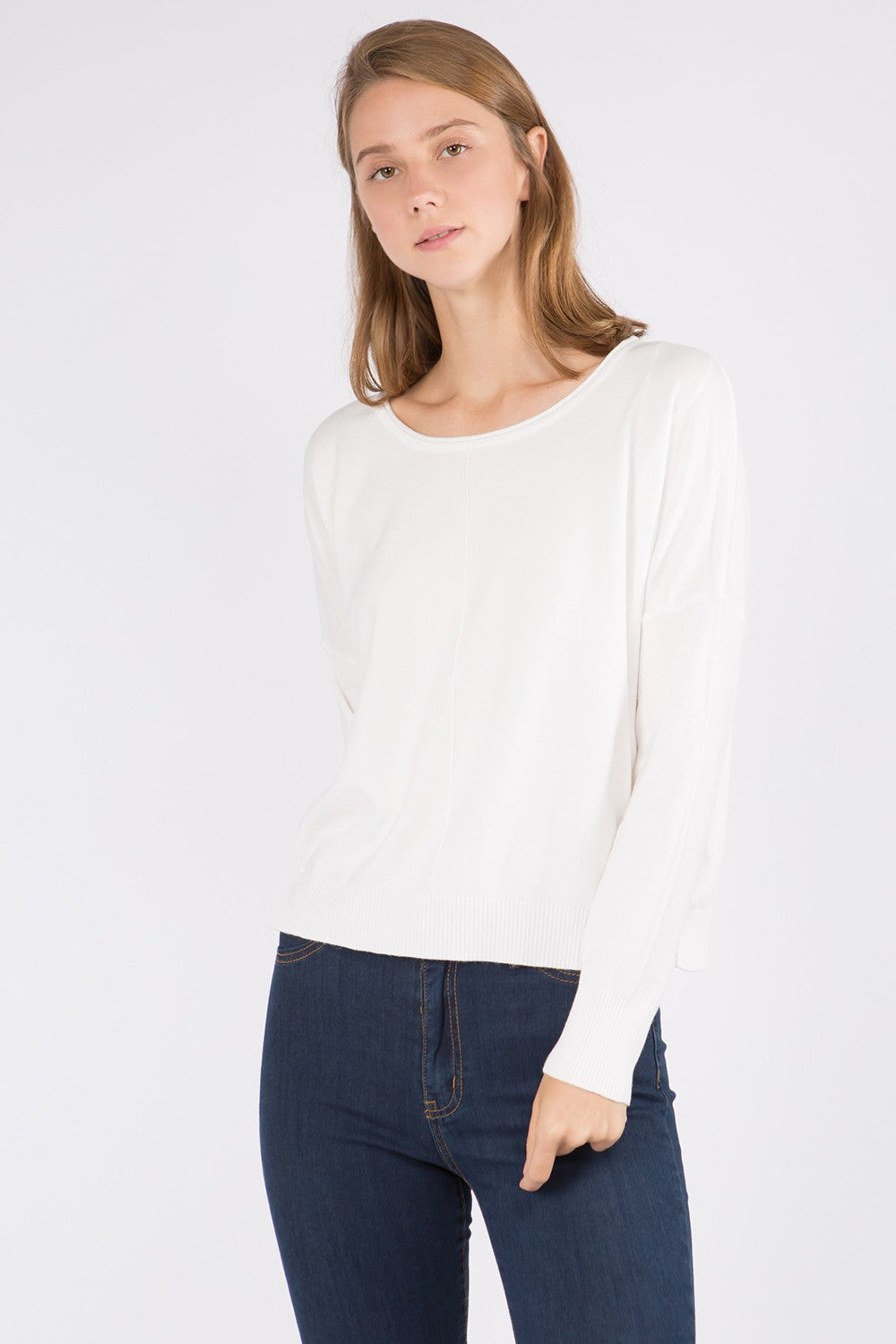 Center Seam Crew Neck Pullover Off White