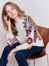 Funky Floral Printed Sides Sweater Heather Beige