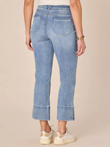 Center Seam Side Slit High Rise Kick Flare Jeans Light Blue
