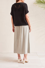 Crochet Detail Dolman Short Sleeve Sweater Black