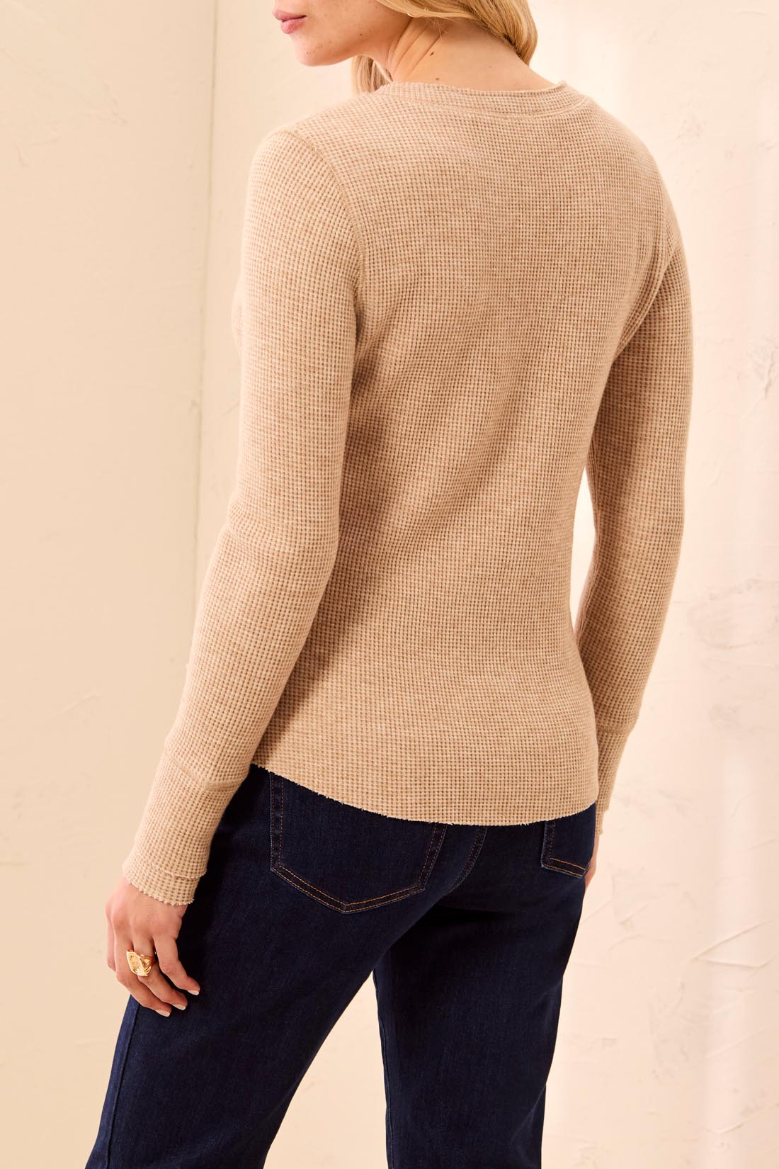 Button Detail Henley Long Sleeve Top Oatmeal