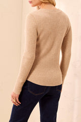 Button Detail Henley Long Sleeve Top Oatmeal