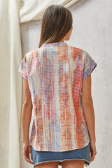 Aztec All Over Emb. Dolman Deep V Collar Top Multi