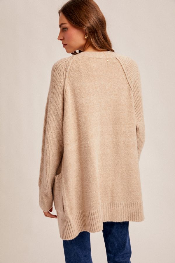 Raglan Sleeve Button Down Sweater Cardi Taupe
