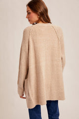 Raglan Sleeve Button Down Sweater Cardi Taupe
