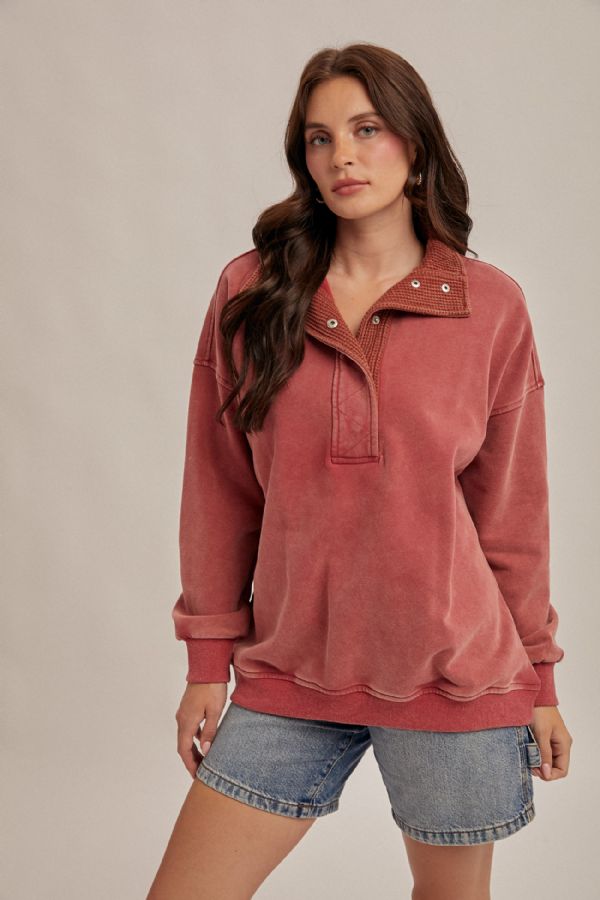 Thermal Contrast Snow Wash Sweatshirt Vintage Red