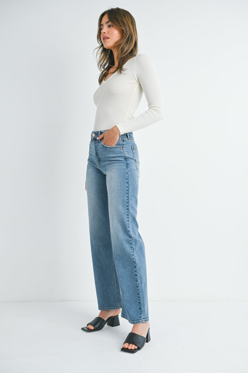 High Rise Full Length Straight Jeans Medium