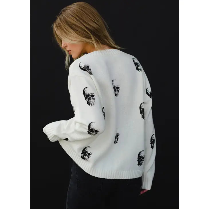 All Over Skulls Sweater Cream