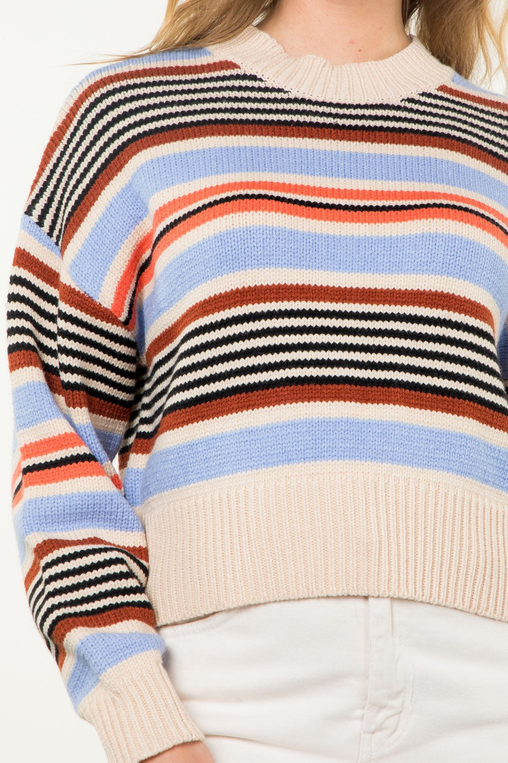 Multi Color Striped Knit Sweater Cream