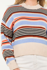 Multi Color Striped Knit Sweater Cream