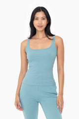 Square Neck Ribbed Tank Grey Teal