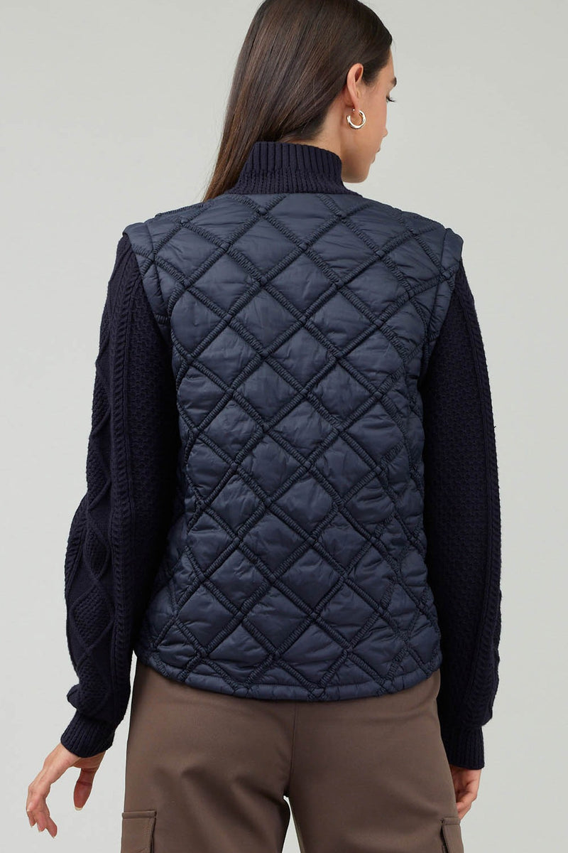 Sweater Sleeve Quilted Vest Jacket Dark Navy