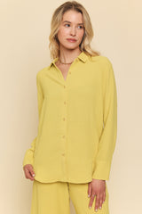 Button Down Crinkle Shirt Muted Lemon