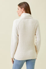 Fuzzy Ribbed Knit Turtleneck Sweater Cream