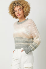 Color Gradient Rib Stitch Pullover Sweater Blush + Grey