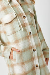 Two Fer Hoodie Plaid Knee Length Jacket Mint