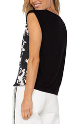 Sleeveless Contrast Trim Printed Top Black + White Floral