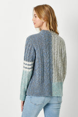 Cable Knit Split Colorblock Sweater Blue Mix