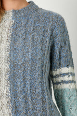 Cable Knit Split Colorblock Sweater Blue Mix