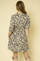 Surplice Abstract Floral Tie Belt Dress Cream + Charcoal
