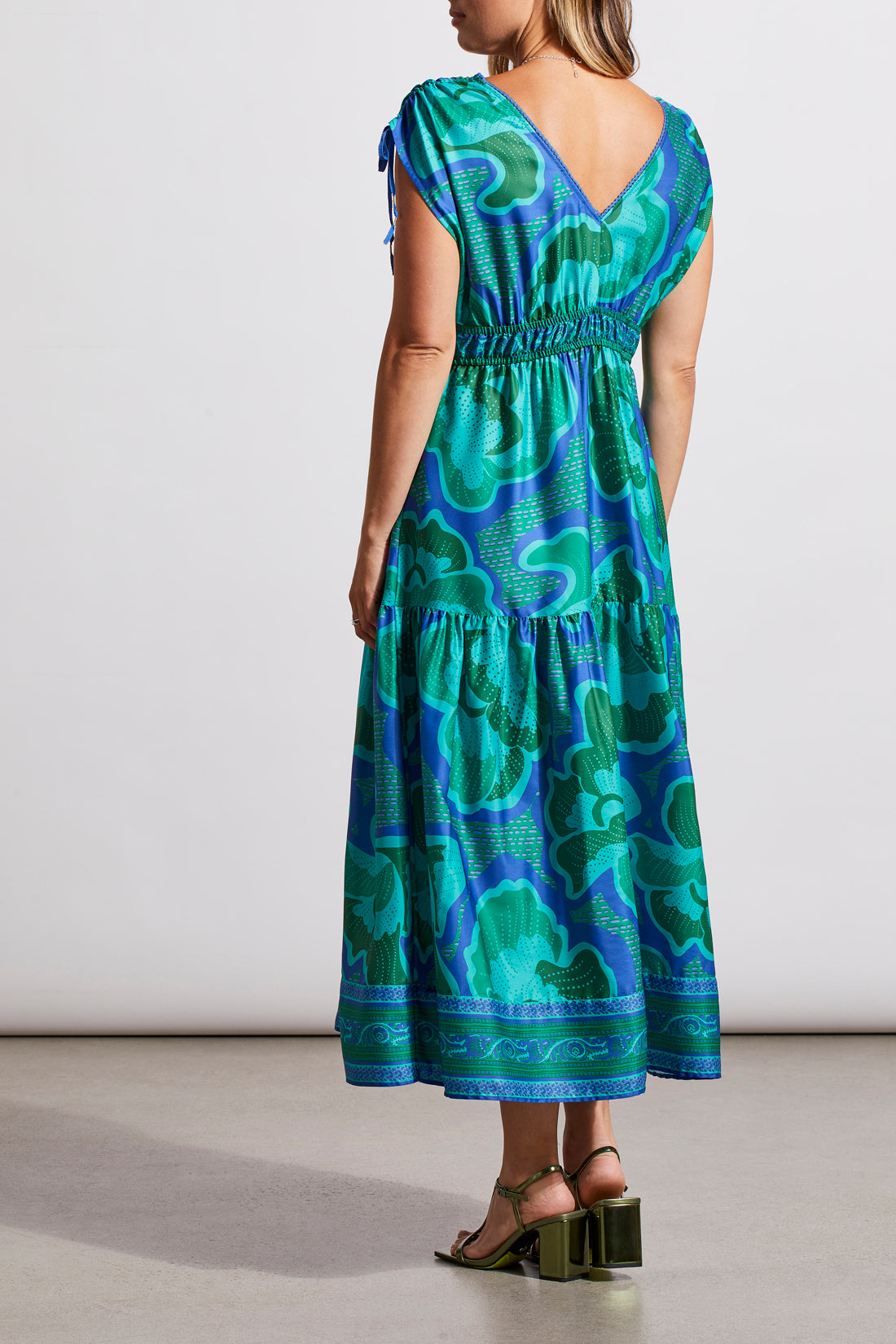 Border Print Shoulder Tie Maxi Dress Jade Mist