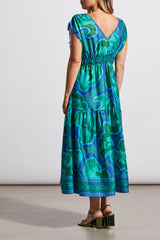 Border Print Shoulder Tie Maxi Dress Jade Mist