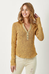 Washed Thermal Henley Top Honey