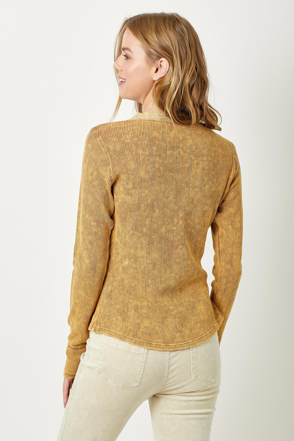 Washed Thermal Henley Top Honey