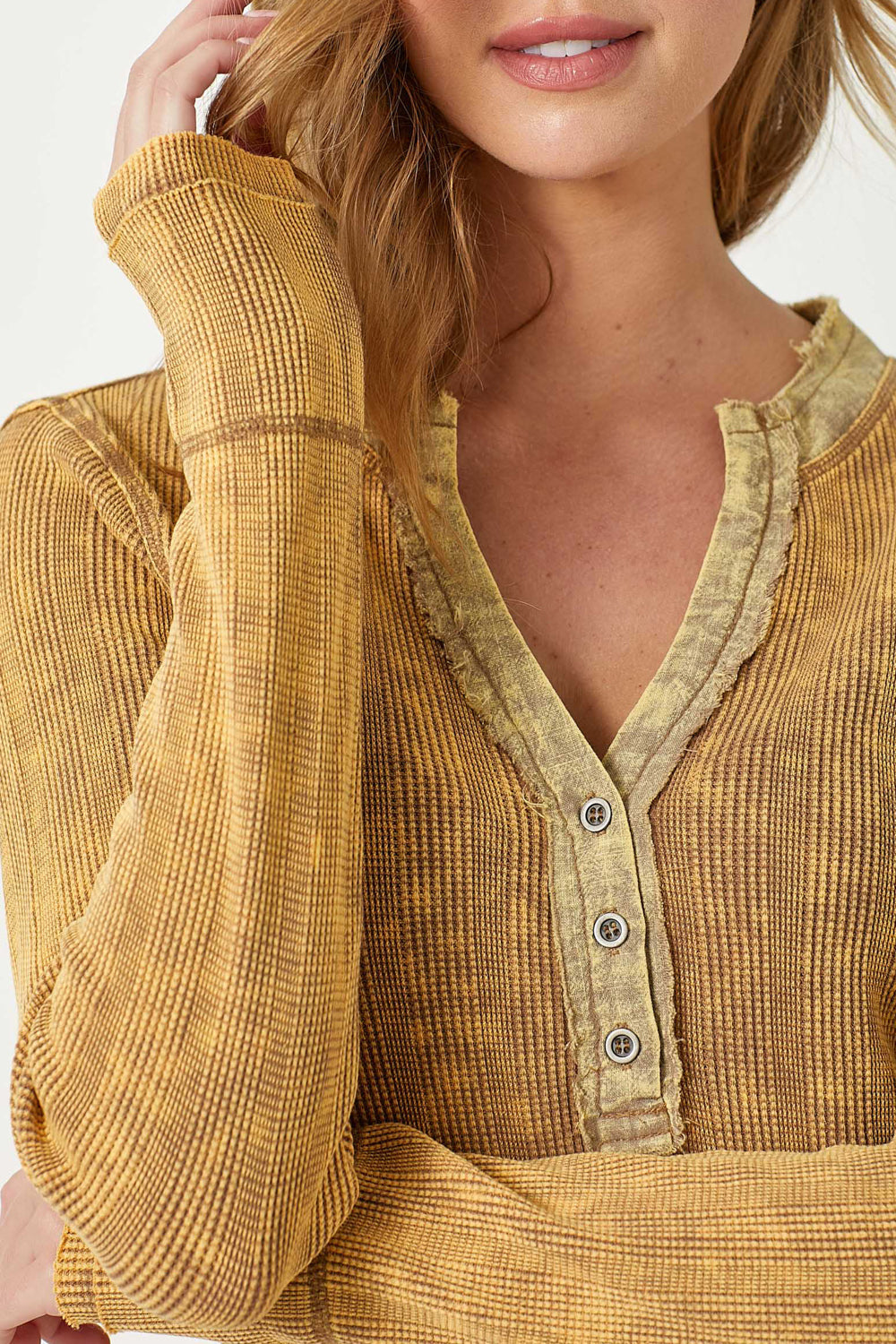 Washed Thermal Henley Top Honey