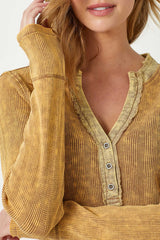 Washed Thermal Henley Top Honey