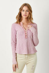 Washed Thermal Henley Top Pink Lavender